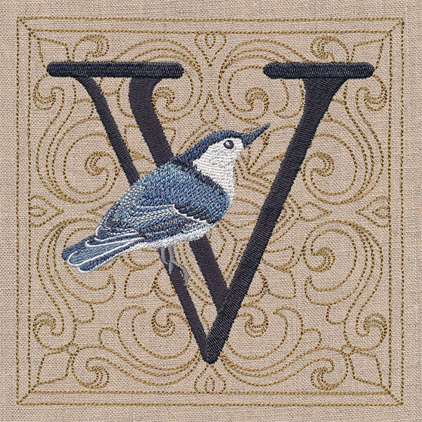 For the Love of Birds Square - Letter V & Nuthatch
