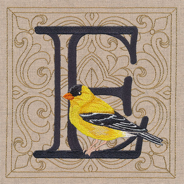 For the Love of Birds Square - Letter E & Goldfinch