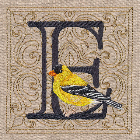 For the Love of Birds Square - Letter E & Goldfinch