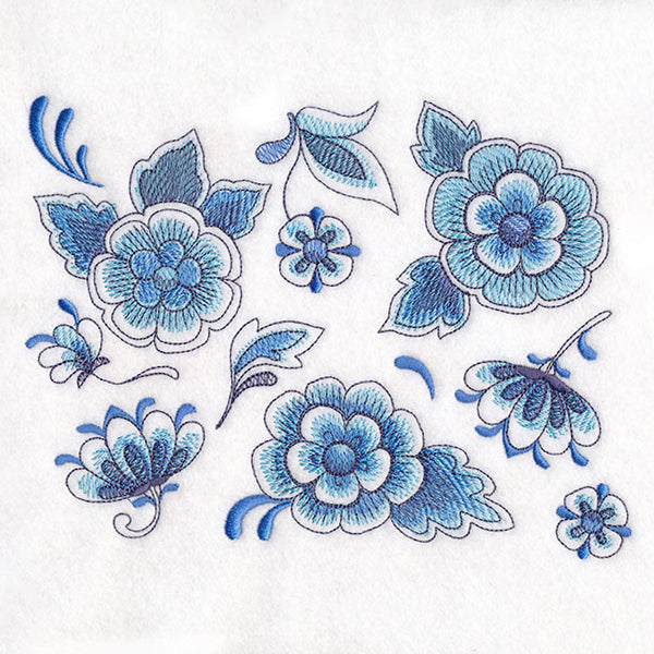 Perfectly Repeatable Delft Blue Flowers – Embroidery Library