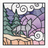 Woodland Escape Stained Glass Scene - Howling Wolf