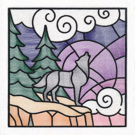Woodland Escape Stained Glass Scene - Howling Wolf