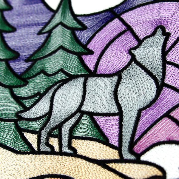 Woodland Escape Stained Glass Scene - Howling Wolf