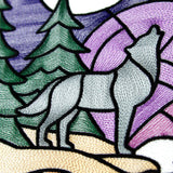 Woodland Escape Stained Glass Scene - Howling Wolf