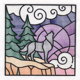 Woodland Escape Stained Glass Scene - Howling Wolf