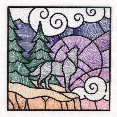 Woodland Escape Stained Glass Scene - Howling Wolf