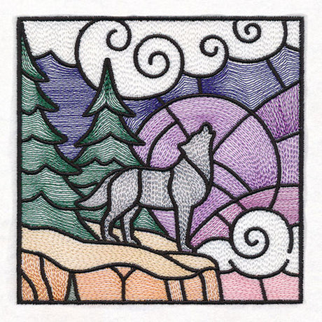 Woodland Escape Stained Glass Scene - Howling Wolf