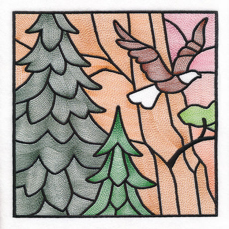 Woodland Escape Stained Glass Scene - Bald Eagle