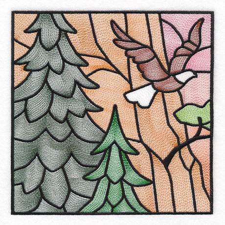 Woodland Escape Stained Glass Scene - Bald Eagle
