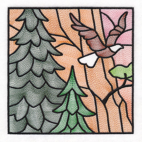 Woodland Escape Stained Glass Scene - Bald Eagle