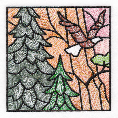 Woodland Escape Stained Glass Scene - Bald Eagle
