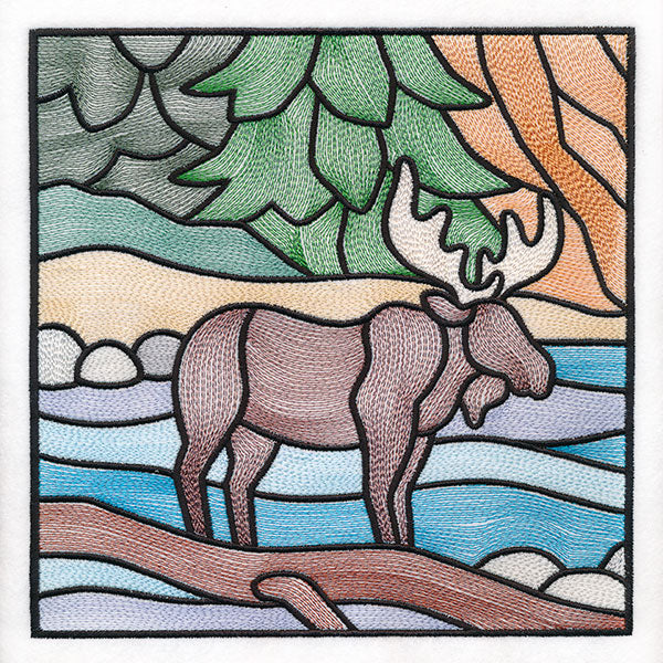 Woodland Escape Stained Glass Scene - Moose