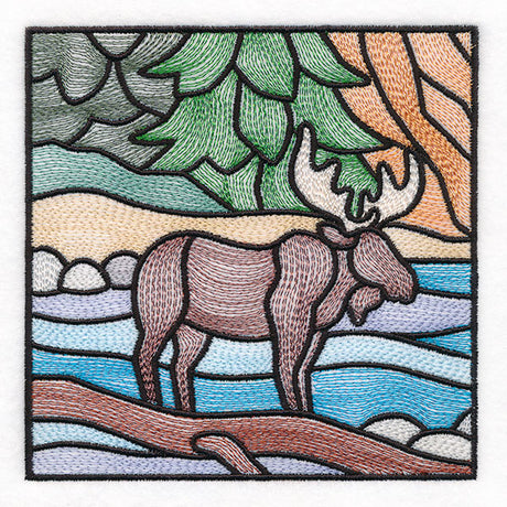 Woodland Escape Stained Glass Scene - Moose