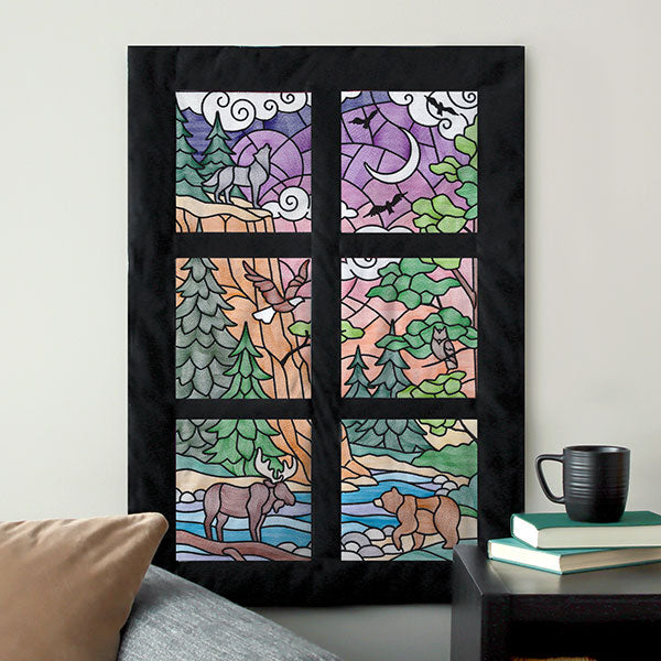 Woodland Escape Stained Glass Scene - Bear
