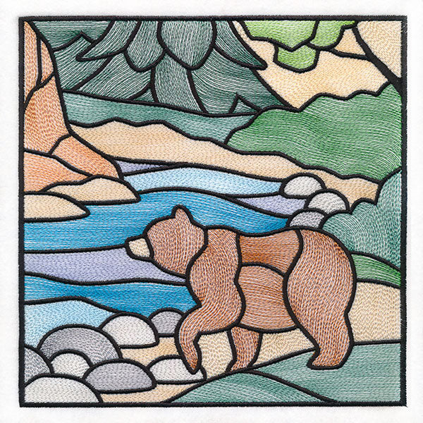 Woodland Escape Stained Glass Scene - Bear