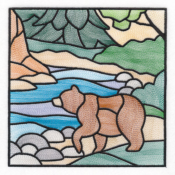 Woodland Escape Stained Glass Scene - Bear