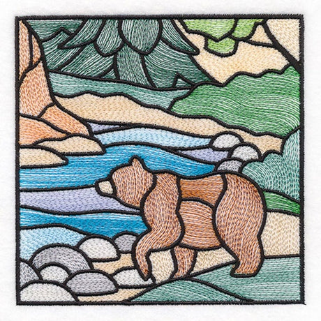 Woodland Escape Stained Glass Scene - Bear