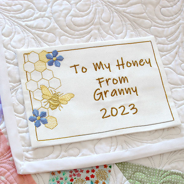 Buzzing with Wonder Honeybee Quilt Label