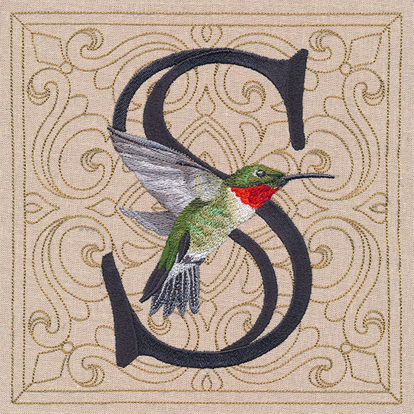 For the Love of Spring Birds Square - Letter S and Ruby Throated Hummingbird