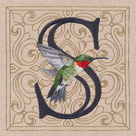 For the Love of Spring Birds Square - Letter S and Ruby Throated Hummingbird