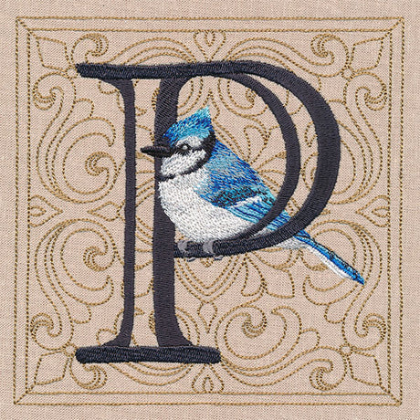 For the Love of Spring Birds Square - Letter P and Bluejay
