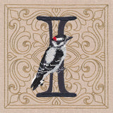 For the Love of Spring Birds Square - Letter I and Downy Woodpecker
