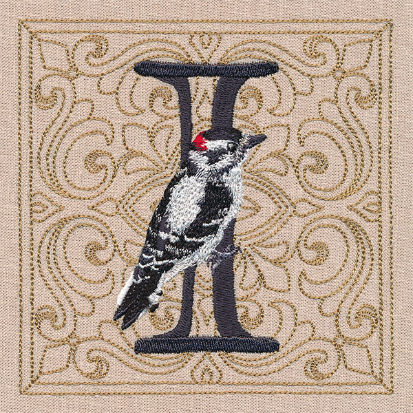 For the Love of Spring Birds Square - Letter I and Downy Woodpecker