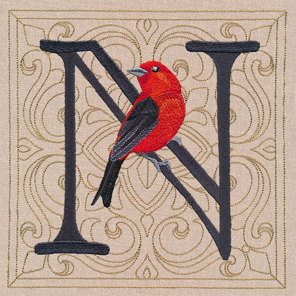 For the Love of Spring Birds Square - Letter N and Scarlet Tanager