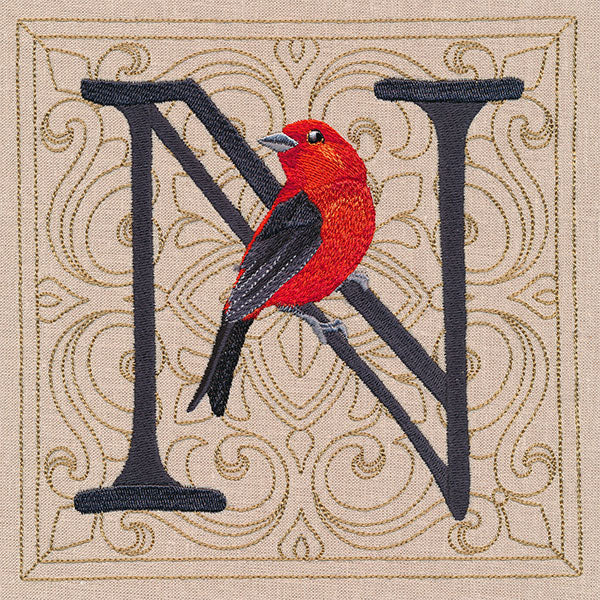 For the Love of Spring Birds Square - Letter N and Scarlet Tanager