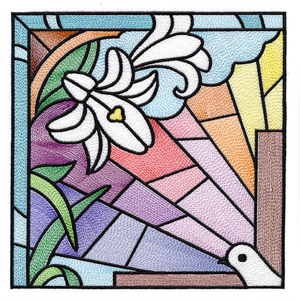 Cross & Dove Stained Glass Window Easter Scene 1