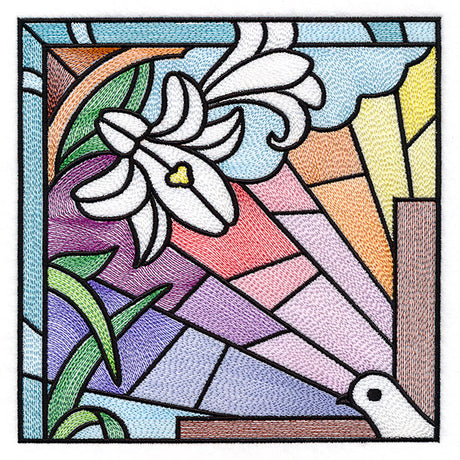 Cross & Dove Stained Glass Window Easter Scene 1