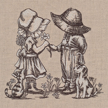 Sweet Nostalgia Sunbonnet Sue & Fisherman Fred Scene
