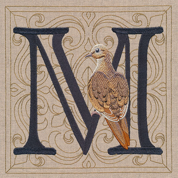 For the Love of Birds Square - Letter M and Mourning Dove