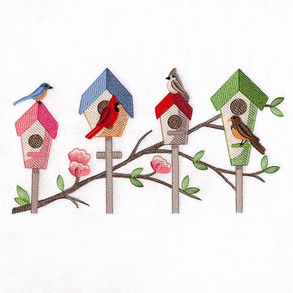 Birdhouses & Branching Spring Blooms Border