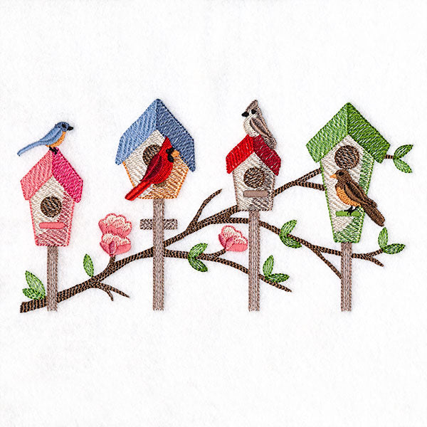 Birdhouses & Branching Spring Blooms Border