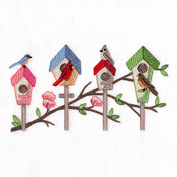 Birdhouses & Branching Spring Blooms Border