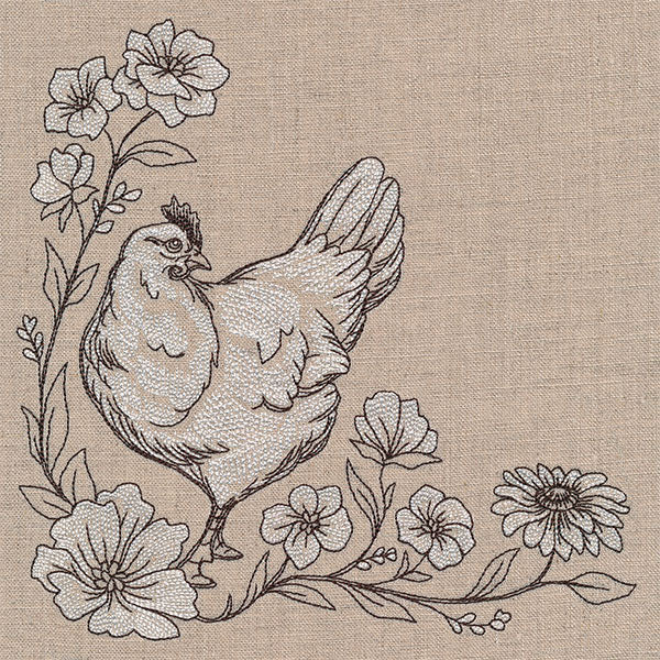 In Your Corner of the Country Hen Etching