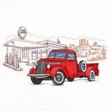 Through the Desert Retro Truck Gas Station Scene