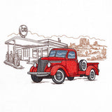 Through the Desert Retro Truck Gas Station Scene