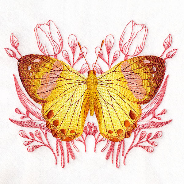 Harlequin Metalmark Butterfly and Tulips