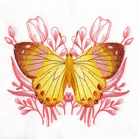 Harlequin Metalmark Butterfly and Tulips