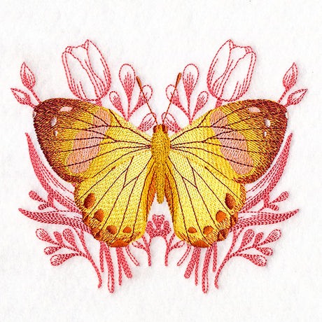 Harlequin Metalmark Butterfly and Tulips