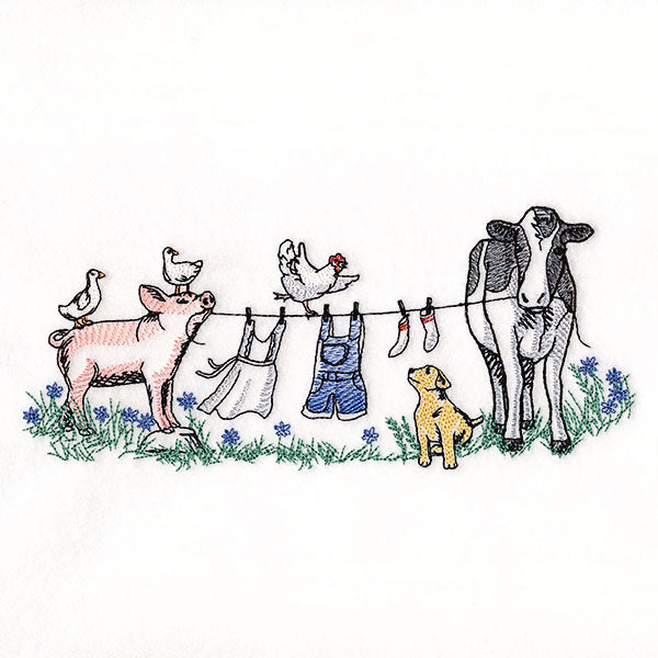 Laundry Day Farm Animals Clothesline