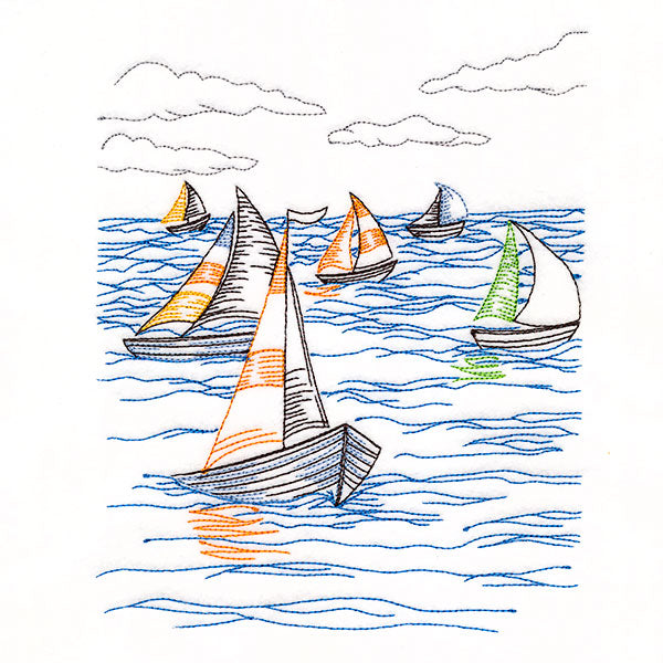 Sailboats in the Regatta Oceanside Etching Scene