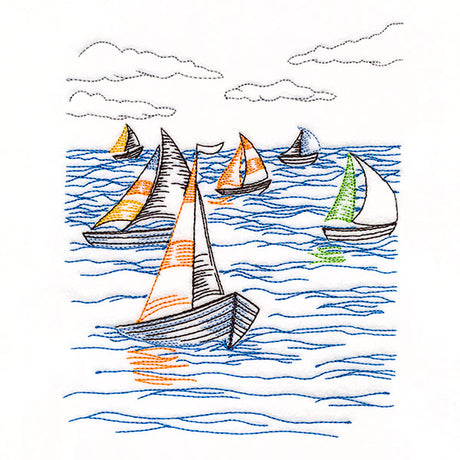 Sailboats in the Regatta Oceanside Etching Scene