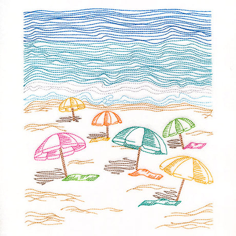 Umbrellas at the Beach Oceanside Etching Scene