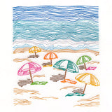Umbrellas at the Beach Oceanside Etching Scene
