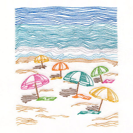 Umbrellas at the Beach Oceanside Etching Scene