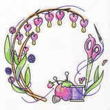 Sewing Notions and Bleeding Heart Flowers Wreath