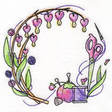 Sewing Notions and Bleeding Heart Flowers Wreath